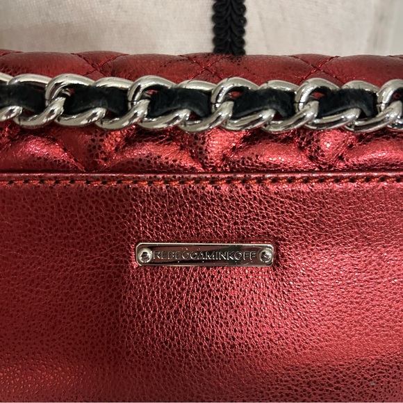 Rebecca Minkoff Red Leather Metallic Quilted Flap Bag Crossbody / Shoulder Bag - Picture 10 of 10